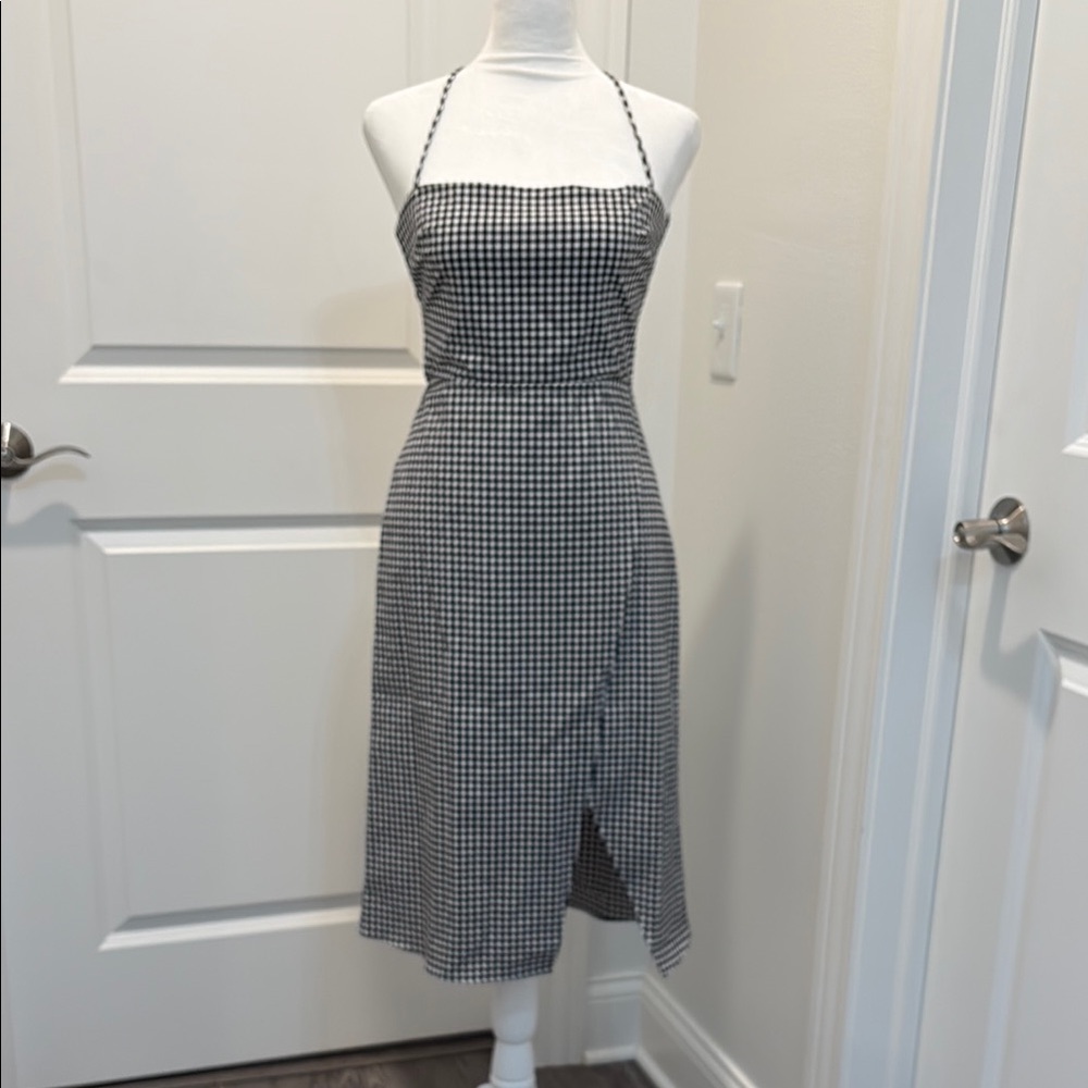 Black and White Halter Midi Sundress with Slit